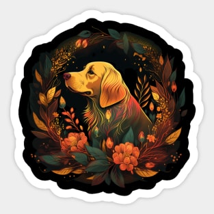 Golden Retriever Dog, Floral Ornament, Dog Lover Sticker